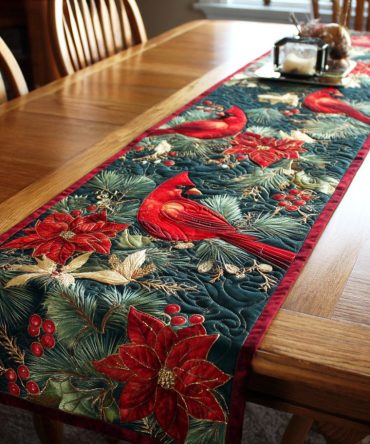 Crimson Song Quilted Table Runner