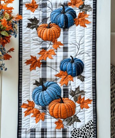 Crisp Pumpkin Air Quilted Table Runner