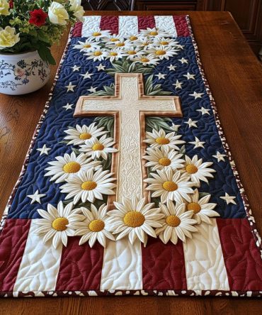 Cross Daisy Patriot Quilted Table Runner
