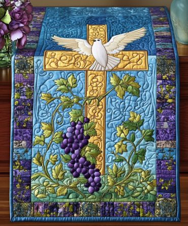 Cross With Grape Vines Quilted Table Runner