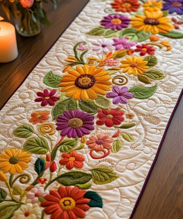 Daisy Bloom Quilted Table Runner
