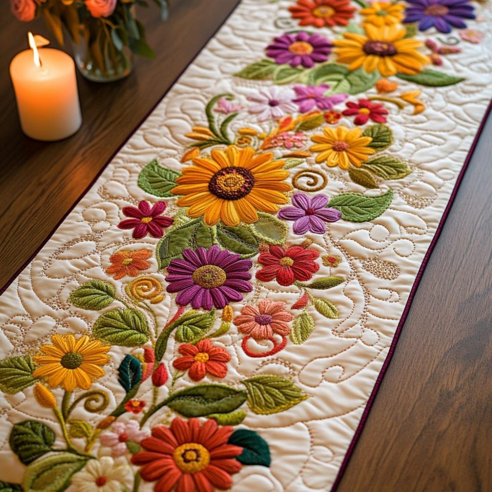 Daisy Bloom Quilted Table Runner