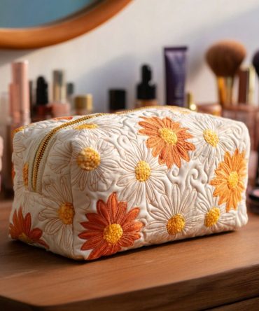 Daisy Charm Quilted Makeup Bag