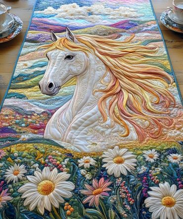 Daisy Horse Charm Quilted Table Runner