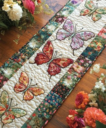 Dance Of Butterflies Quilted Table Runner