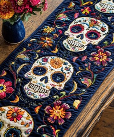 Dark Blossom Quilted Table Runner
