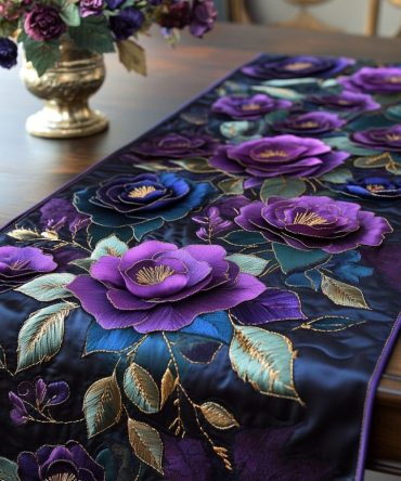 Deep Violet Bloom Quilted Table Runner
