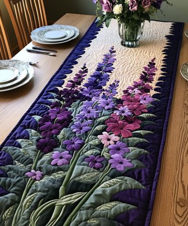 Dewdrop Delphinium Quilted Table Runner