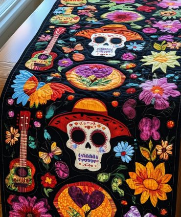Dia De Los Muertos Christmas Glow Quilted Table Runner