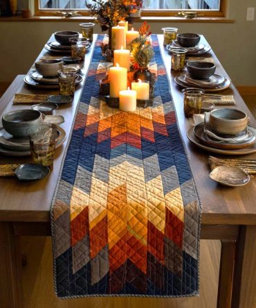 Diamond Sunrise Glow Quilted Table Runner