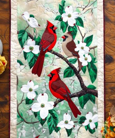 Dogwood Cardinals Quilted Table Runner