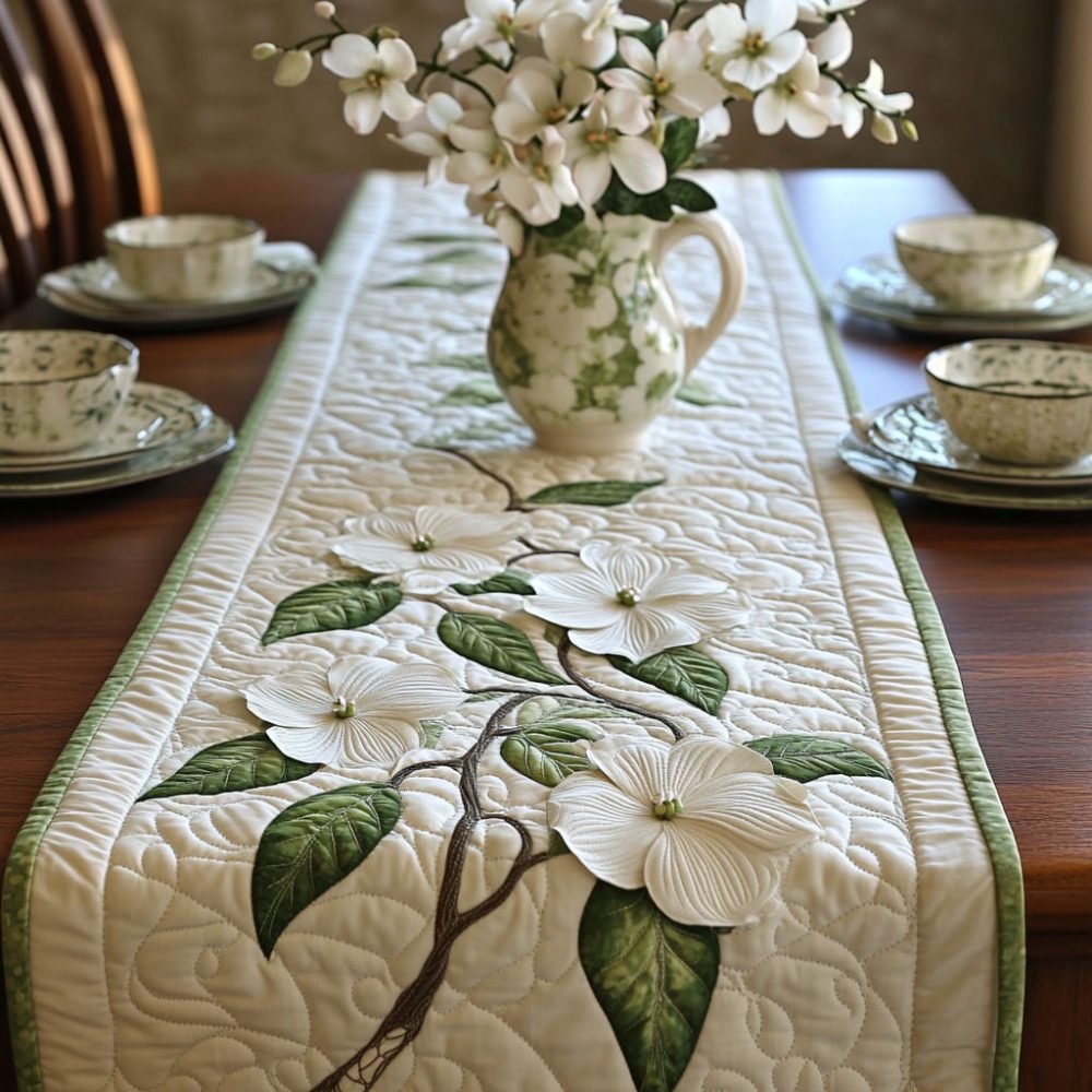 Dogwood Bloom Quilted Table Runner