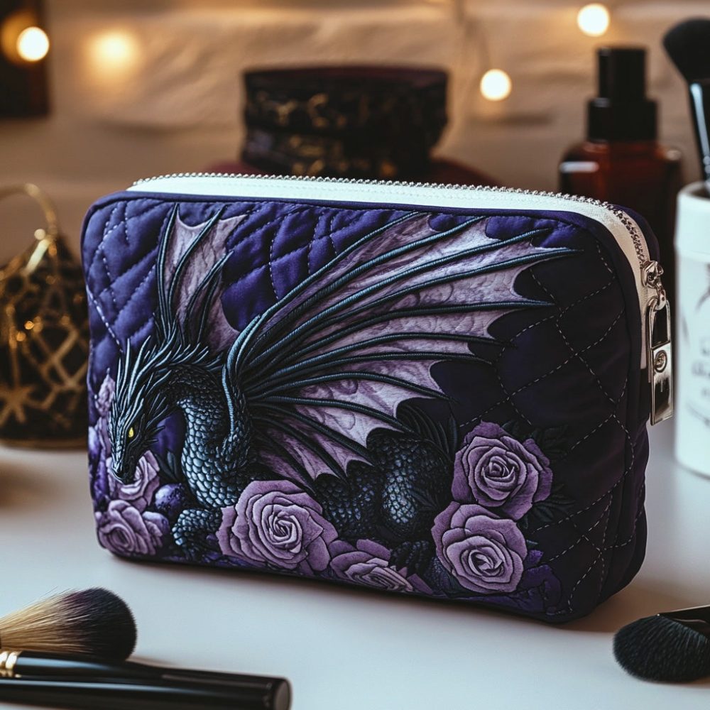 Dragon Blossom Quilted Makeup Bag