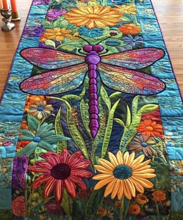 Dragonfly Bloom Quilted Table Runner