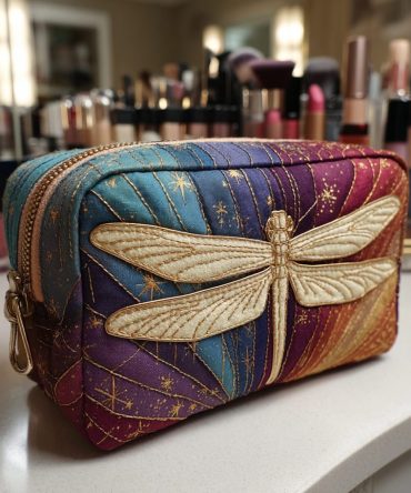 Dragonfly Charm Quilted Makeup Bag