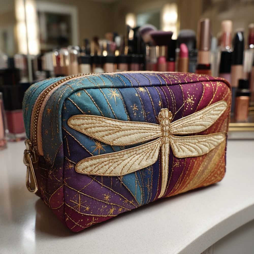 Dragonfly Charm Quilted Makeup Bag