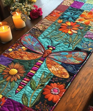 Dragonfly Dance Quilted Table Runner
