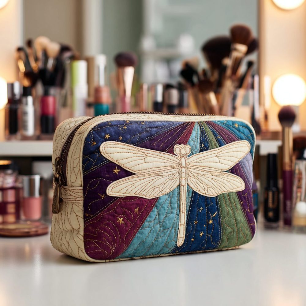Dragonfly Garden Quilted Makeup Bag