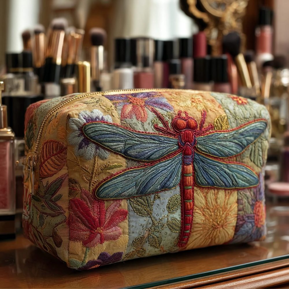 Dragonfly Grace Quilted Makeup Bag