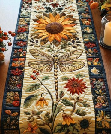 Dragonfly Petals Quilted Table Runner
