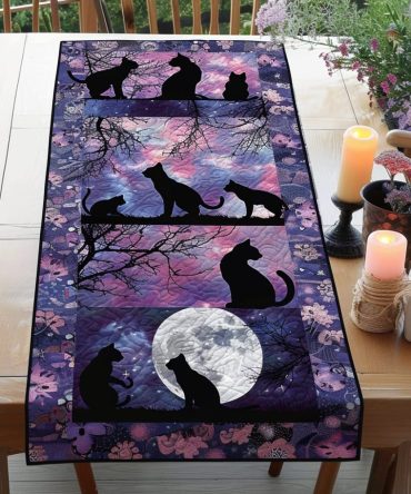 Dreamy Night Black Cats Quilted Table Runner