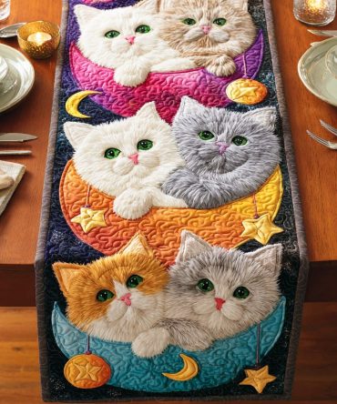 Dreamy Cat Garden Quilted Table Runner