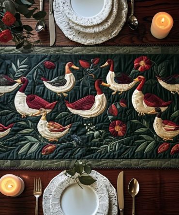 Duck And Rose Quilted Table Runner