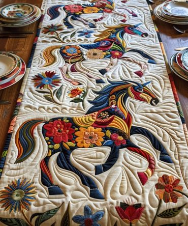 Dynamic Horse Design Quilted Table Runner