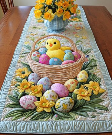 Easter Basket Chick Quilted Table Runner