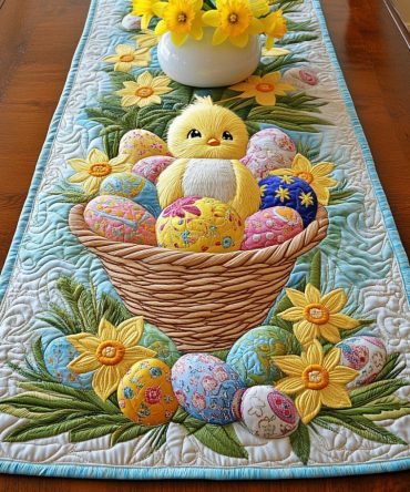 Easter Basket Eggs Quilted Table Runner