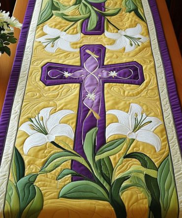 Easter Lily Cross Quilted Table Runner
