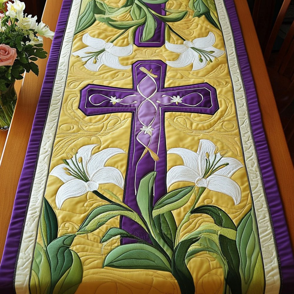 Easter Lily Cross Quilted Table Runner