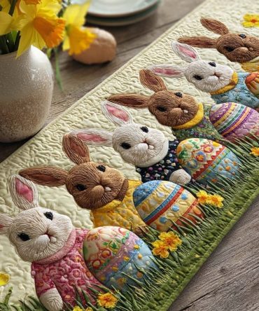 Easter Meadow Friends Quilted Table Runner