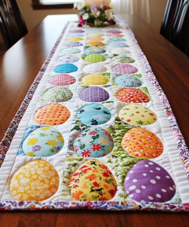 Egg Tapestry Quilted Table Runner