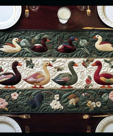 Elegant Duck Quilted Table Runner
