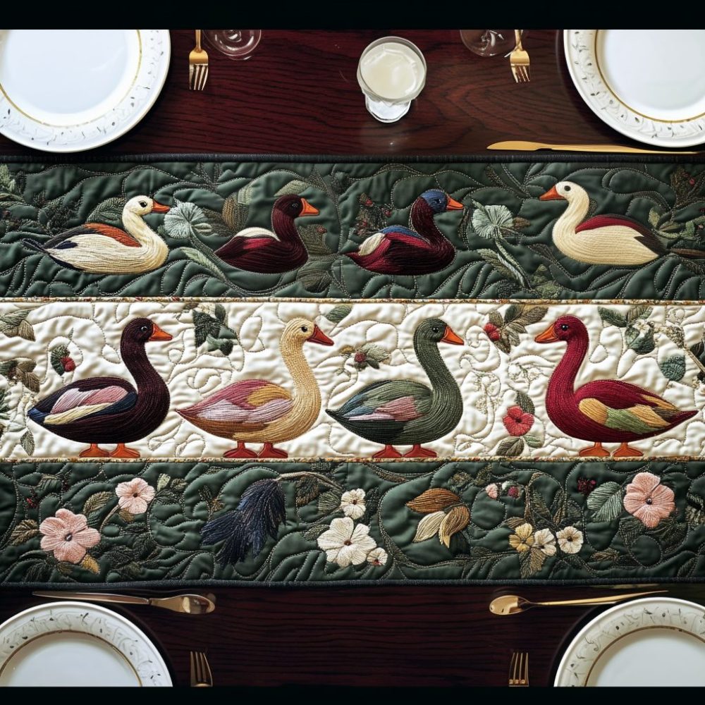 Elegant Duck Quilted Table Runner