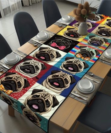 Elegant Pugs Quilted Table Runner