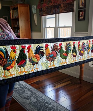 Elegant Roosters Quilted Table Runner