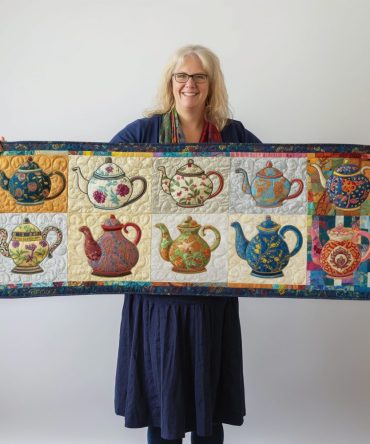 Elegant Teapots Quilted Table Runner