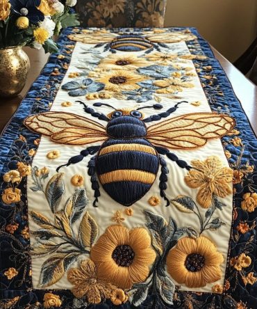 Elegant Bee Blossom Quilted Table Runner