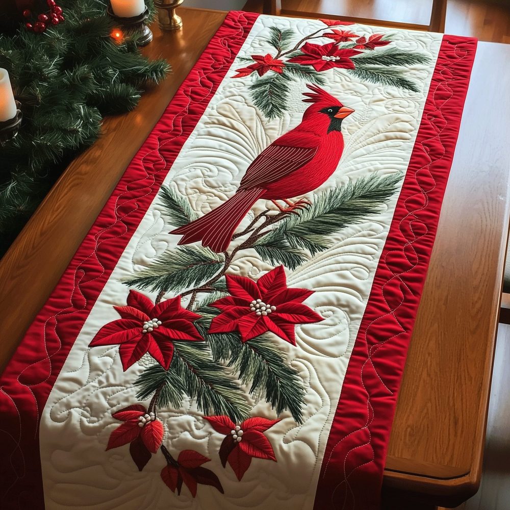 Elegant Cardinals Quilted Table Runner