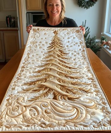 Elegant Christmas Tree Quilted Table Runner