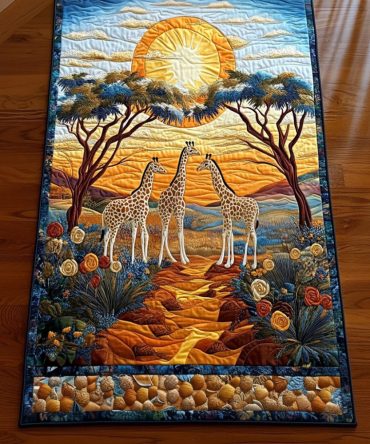 Elegant Giraffe Landscape Quilted Table Runner