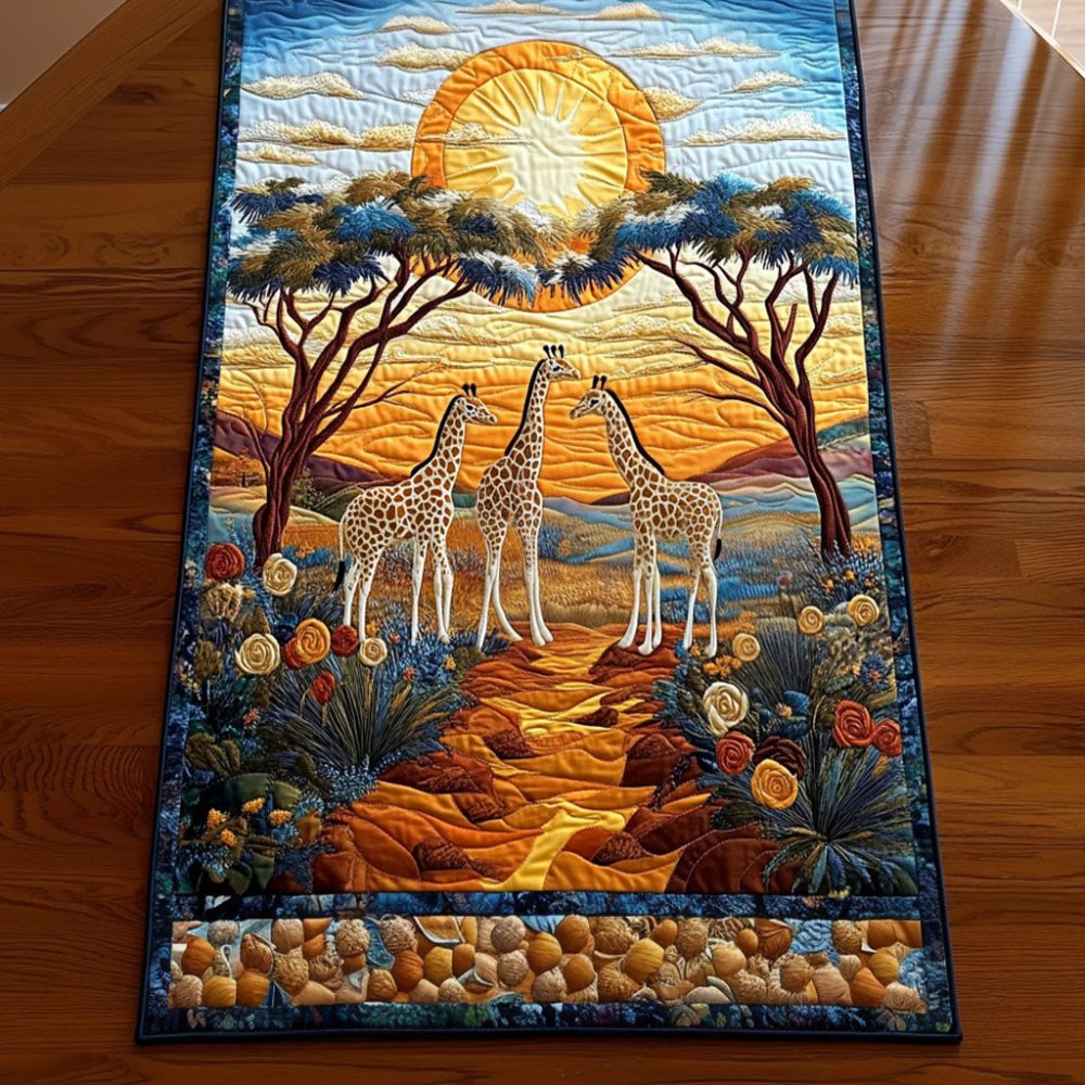 Elegant Giraffe Landscape Quilted Table Runner