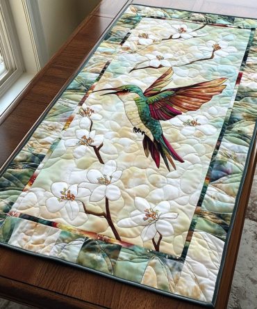 Elegant Hummingbird Quilted Table Runner