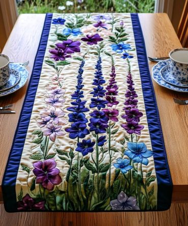 Elegant Larkspur Quilted Table Runner