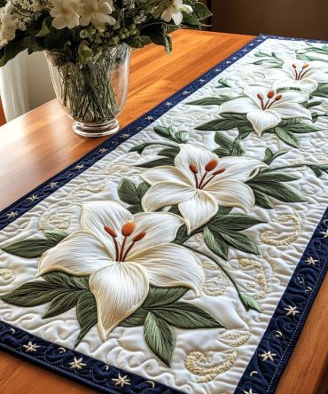 Elegant Lilies Quilted Table Runner