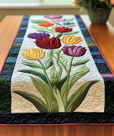 Elegant Tulips Quilted Table Runner