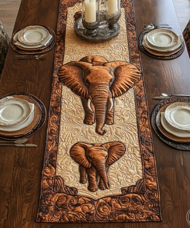 Elephant Forest Quilted Table Runner