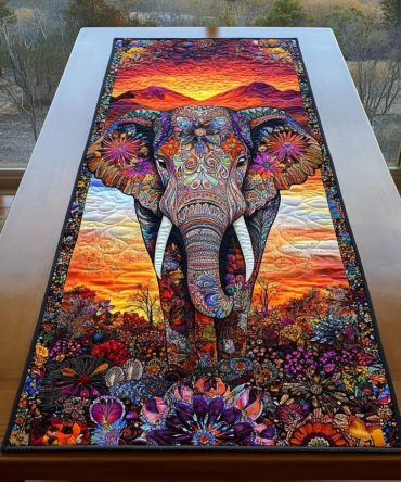Elephant Majesty Quilted Table Runner